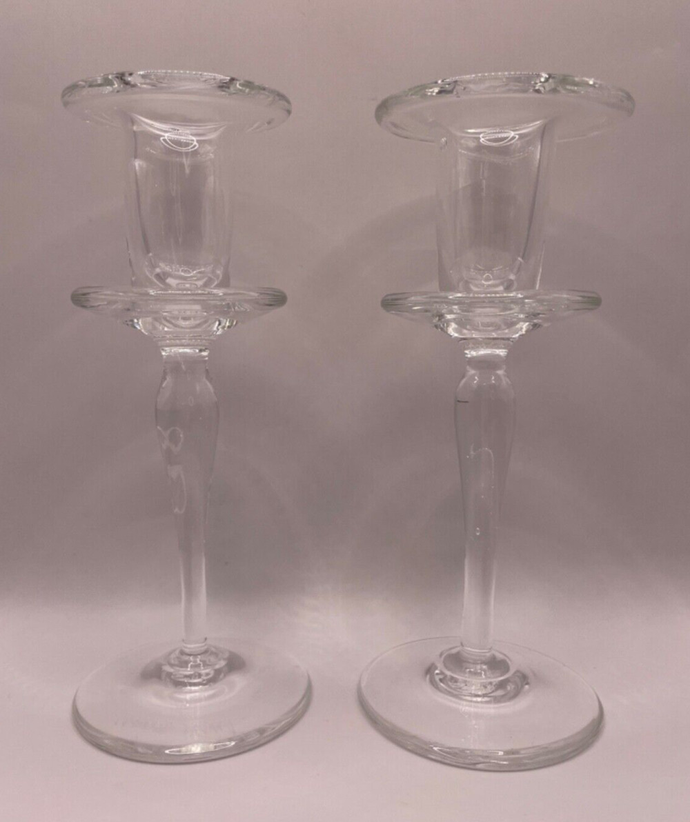 Rare Vintage Handblown -Signed Union Street Candlestick Holders Set of 2